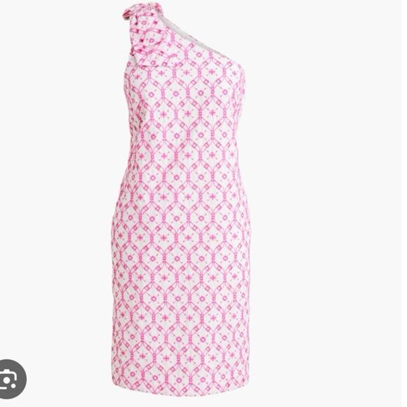 NWT J Crew One Shoulder Eyelet Mini Dress Sz 12 Pink White Boho Preppy Summer - Picture 1 of 8